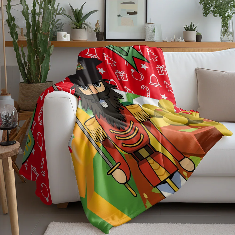 Christmas Police Themed Throw Blanket, Nutcracker Sheriff Design with Holiday Elements, Fun Festive Decor for Sofa or Bed