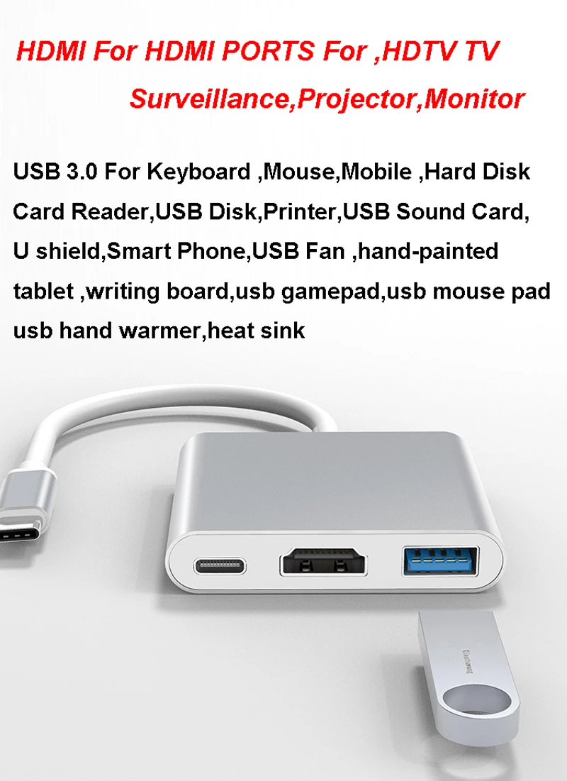 New Type-c HUB USB C To HDMI-Compatible Splitter USB-C 3 IN 1 4K HDMI USB 3.0 PD Fast Charging Smart Adapter For MacBook Dell