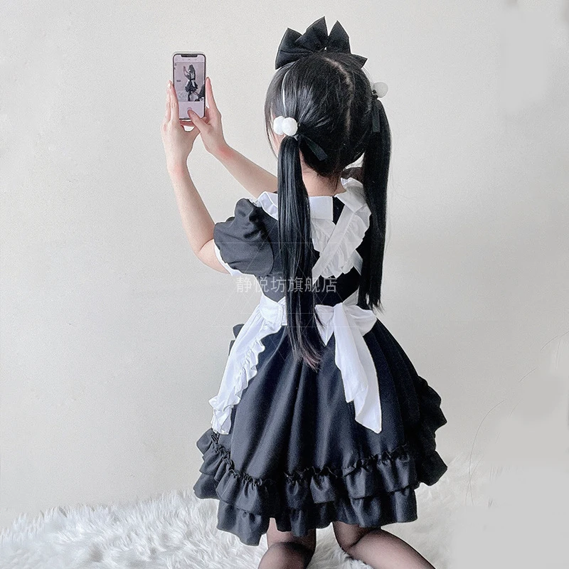 Giapponese gotico cameriera Cosplay abbigliamento vestito carino ragazza morbida carino Mickey Vestidos Kawaii vestito abiti da lavoro nero Plus Size