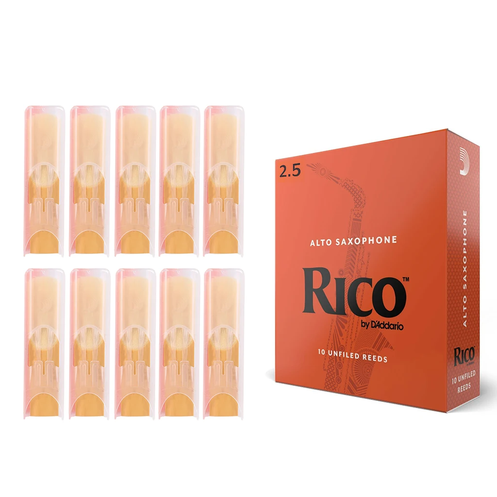 Professional Saxophone Reeds Strength 2.5# Reed By D’ Addario US RICO Reeds 2.5 Reeds Alto Saxphone With Vacuum-Seal Orange Box