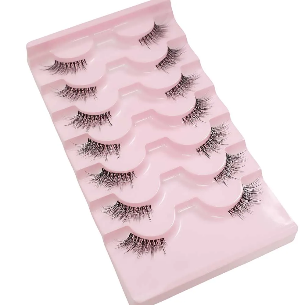 7 paar valse wimpers in vosstijl, donzige wimpers, gemengd ras, natuurlijk en dik, gesimuleerde 3D-cartoonwimpers