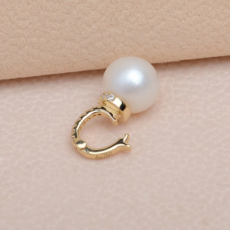 AU750 18K Yellow Gold Pendant Mountings Findings Jewelry Settings Accessories Base Parts Fittings for 8-12mm Pearl Stone