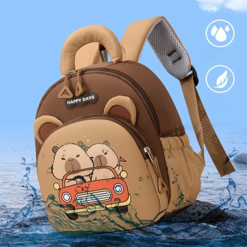 Kawaii Cartoon Capybara Backpack Large Capacity Nylon Capybara School Bag Lightweight Multi-pocket Kindergarten Backpack