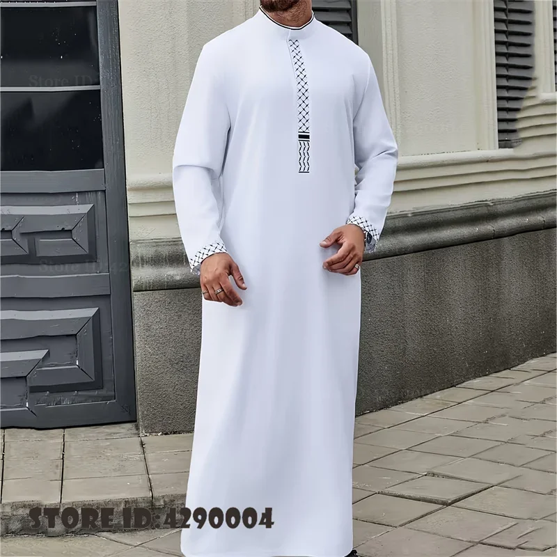 Elegant Luxurious Abaya Jubba Thobe Muslim Traditional Men's Long Robe Casual Festival Islamic Male Formal Dress Kaftan