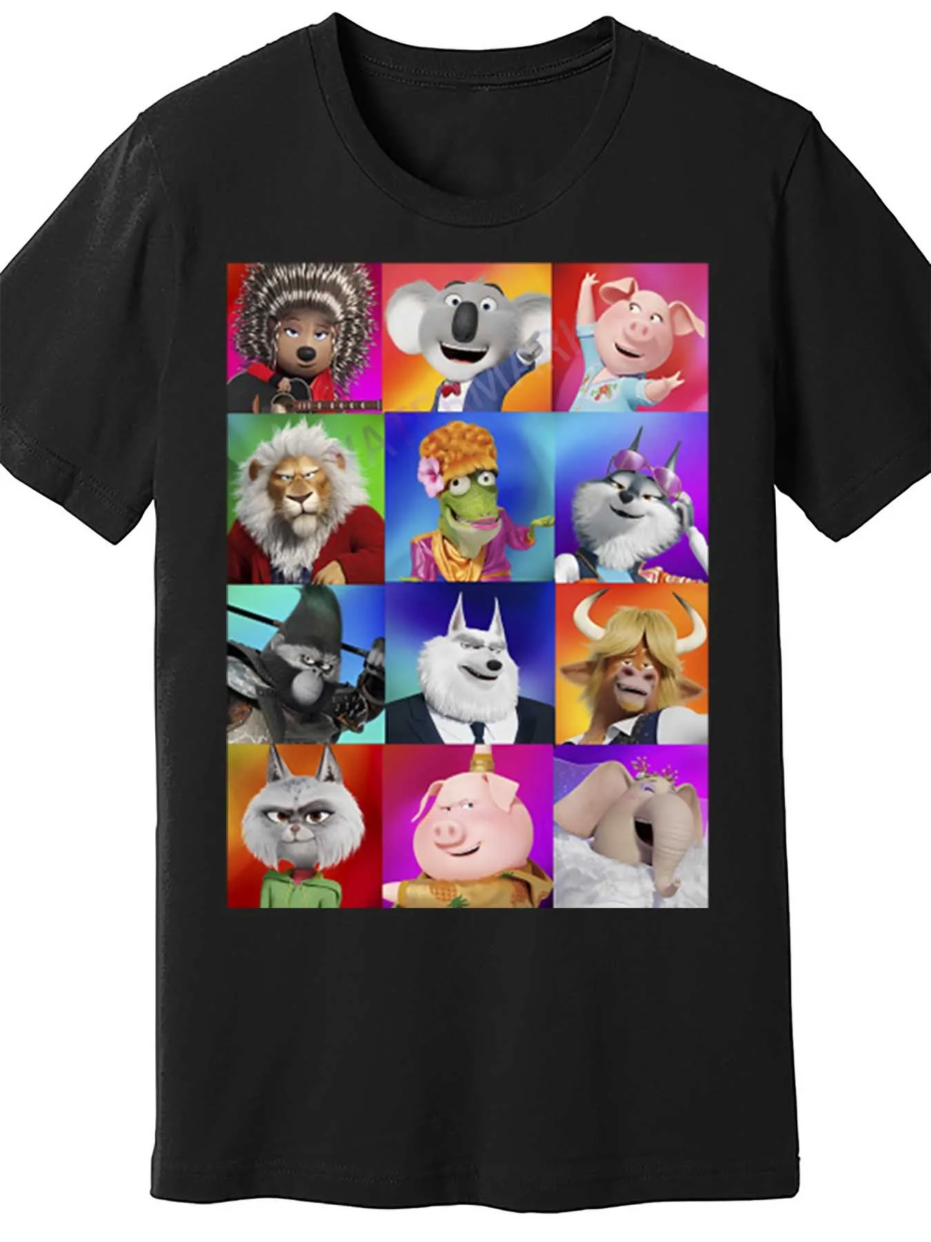 

Sing 2im_startBillboard Live Show Men's Short Sleeve T-Shirt - Black, Fun Character Collage Design, Soft Cotton, Casual Fit, Mac