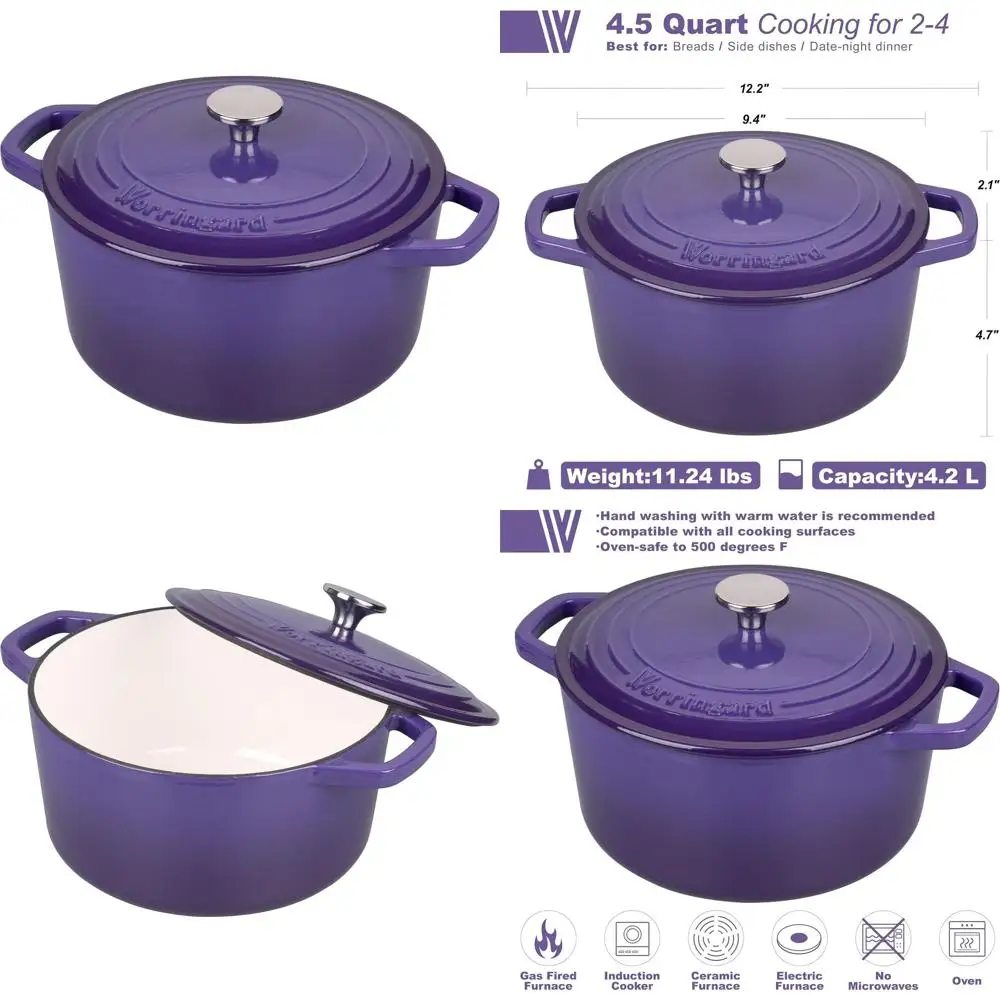 

Purple 4.5 QT Enamel Dutch Oven Pot with Lid for Bread Baking, Including Sourdough Supplies Set