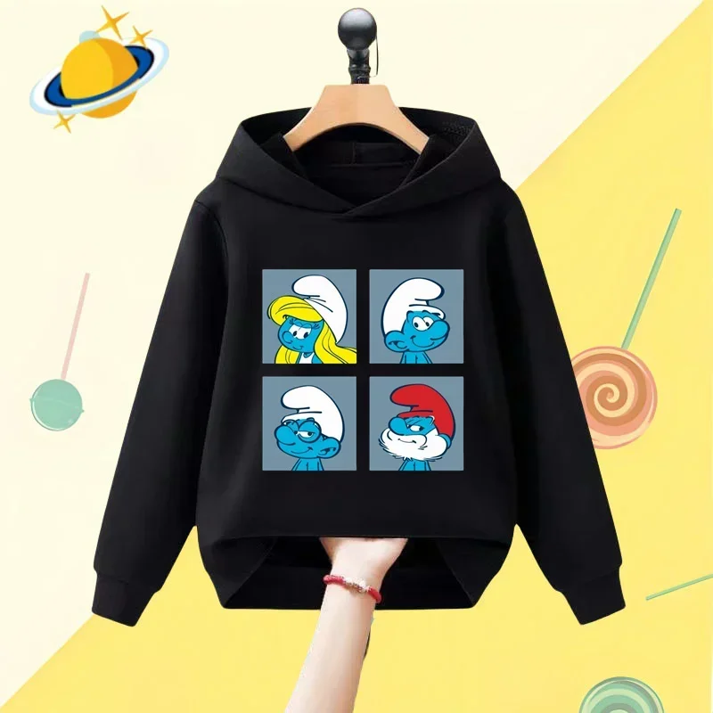 Smurf cartoon children\'s hoodie Harajuku cartoon print autumn and winter long sleeve sweatshirt Boys girls Kawaii casual top