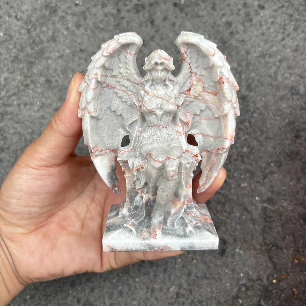 Custom-Handcrafted Natural Red Network Jasper Angel Figurine - Gemstone Winged Goddess Statue Tabletop Decor for Healing