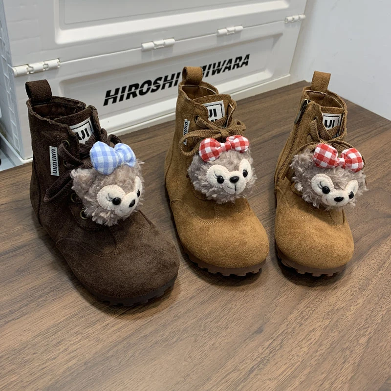 

Cute Doll Bow Decorative Girls' Booties 2025 Winter New Warm and Casual Wear-resistant Anti-slip Children's Fashion Boots.
