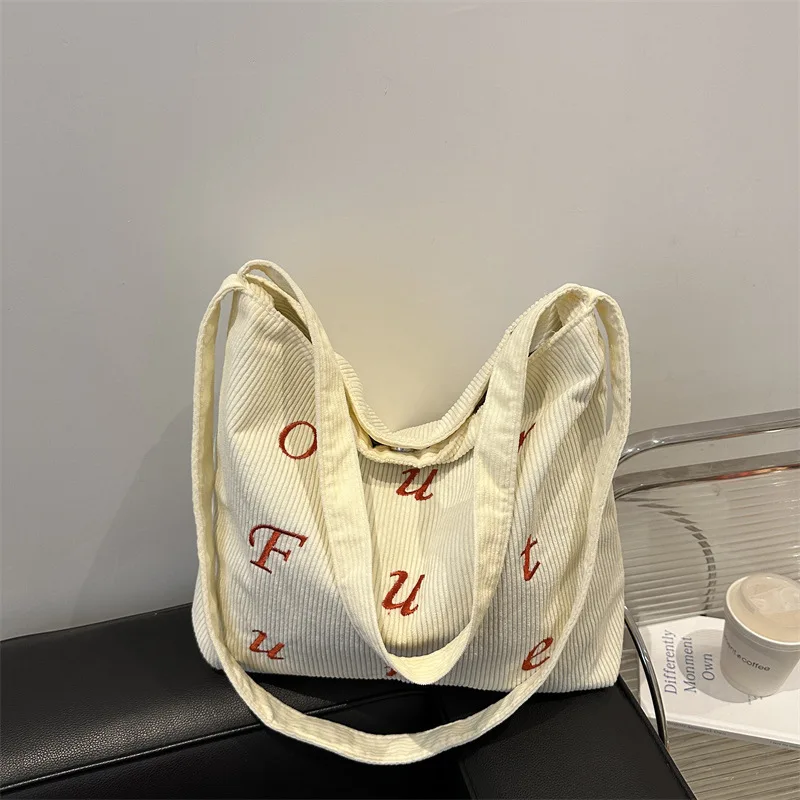 Casual design ins corduroy letter embroidered shoulder bag bag