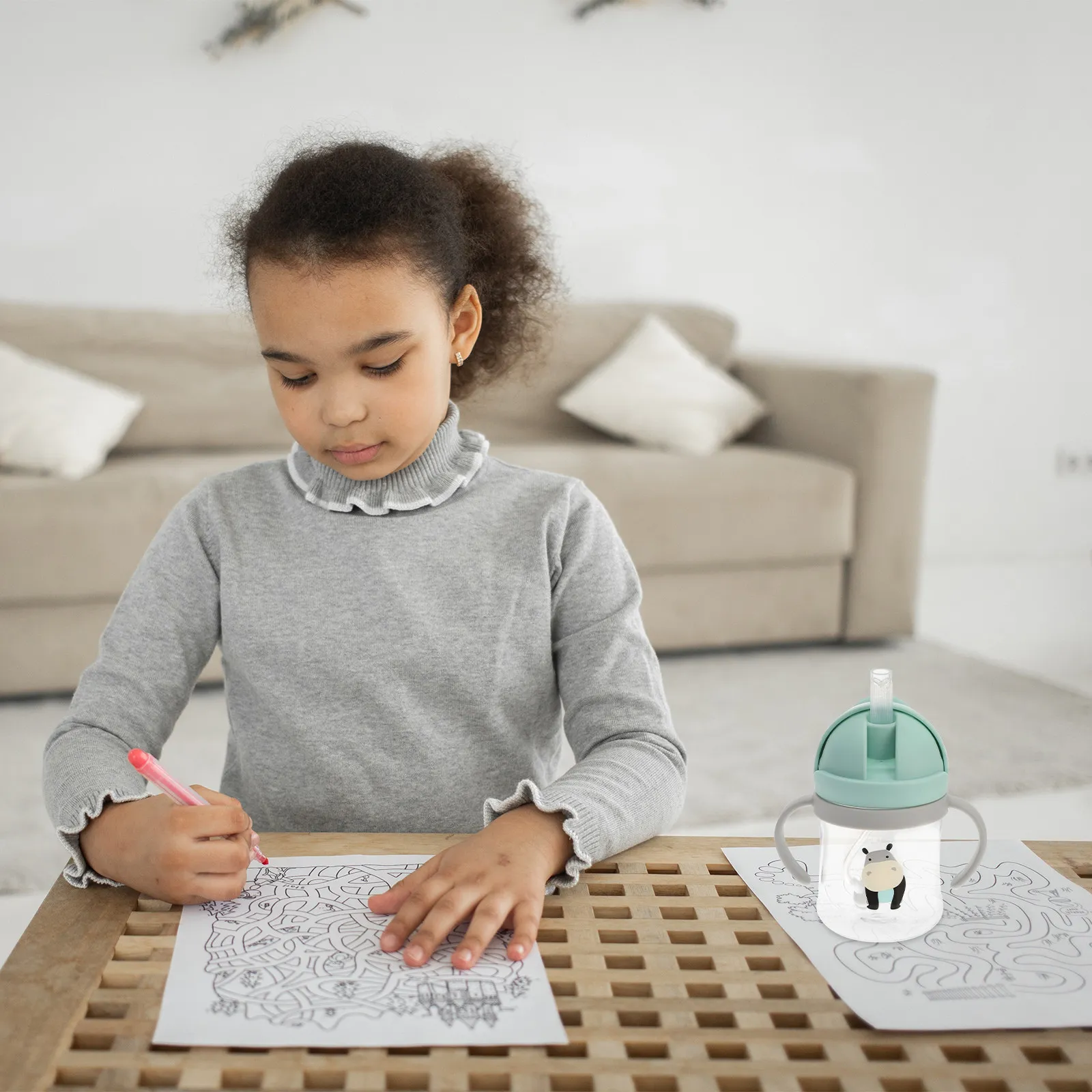 

Детская чашка-поильник 300 мл с ручкой, защита от проливания, из пищевого силикона, герметичная, для обучения питью малышей