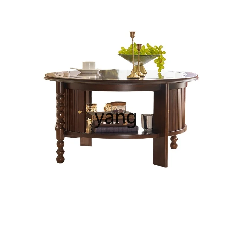 

CX retro all solid wood round coffee table living room home living room small coffee table