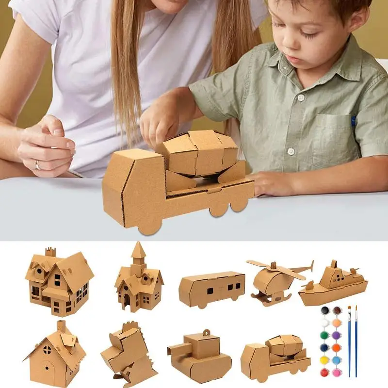 Cardboard House For Kids Cardboard Coloring Playhouse Paper Toys Crisp KT Board DIY Making Cultivate Concentration Imagination