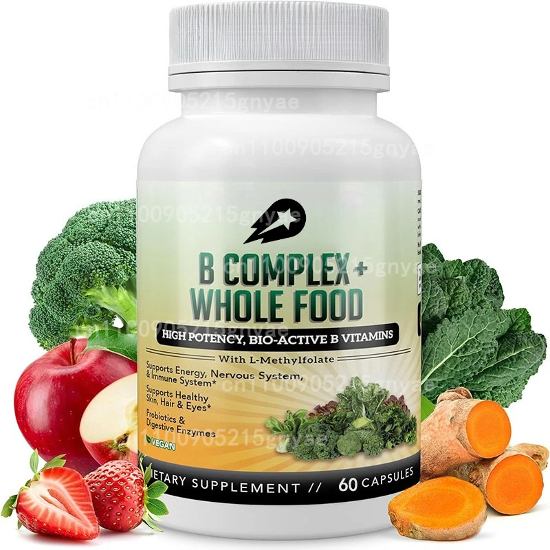 

Vitamin B Complex - B Vitamins Whole Food Supplement ，for Stress, Energy, and Immune Support, Vegetarian, 60 Capsules