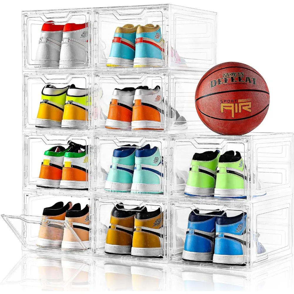 

Large Shoe Boxes Shoes Organizer, 10 Pack Shoe Storage Boxes with Magnetic Door, Dustproof Organizers Sneaker Storage Shoe