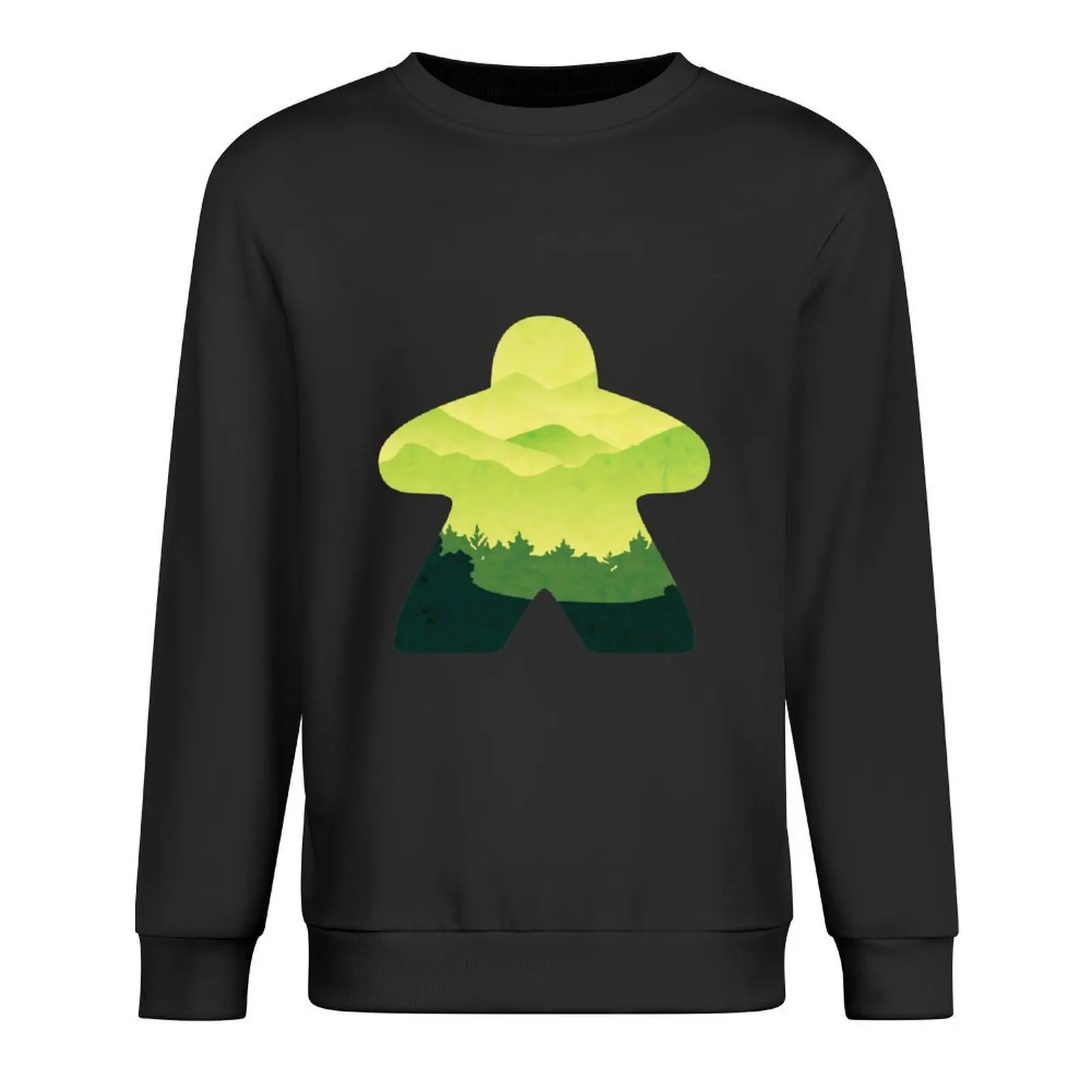 

Green Hillside Scape Meeple Board Game Adventure Scene Pullover mens clothing blouse men's winter sweater hooded sweatshirt