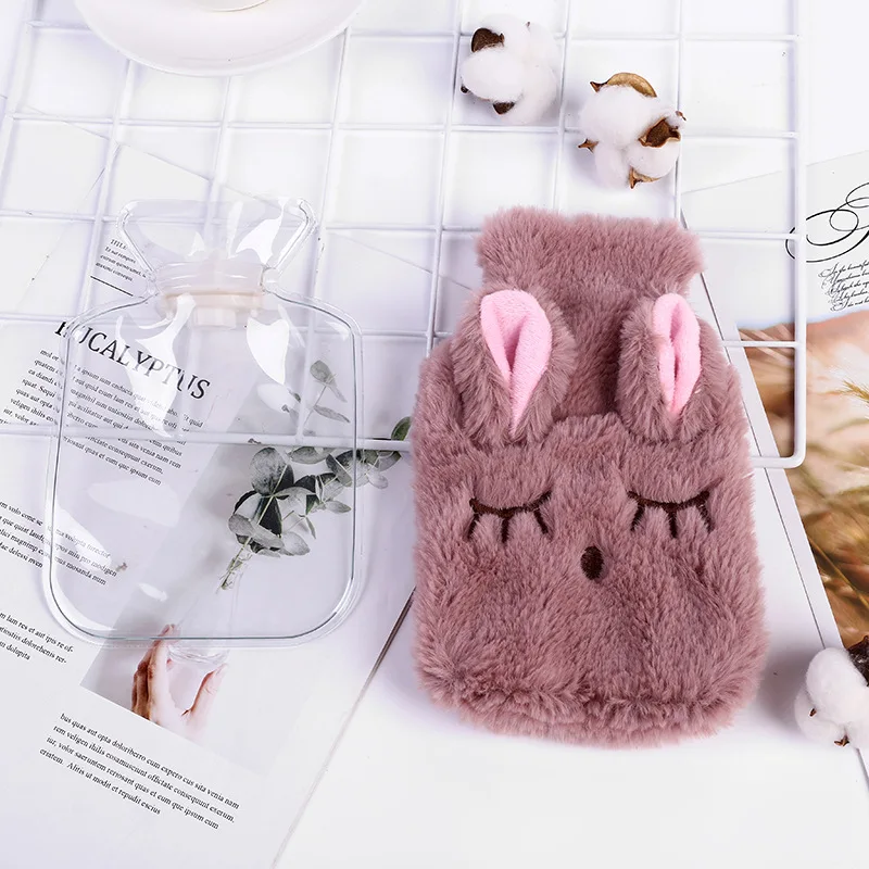 350ml Small Warm Water Bag Water-filling Hot Water Bottles For Female Cute Cartoon Rabbit Plush Hot Water Bag Hands Warm Bag