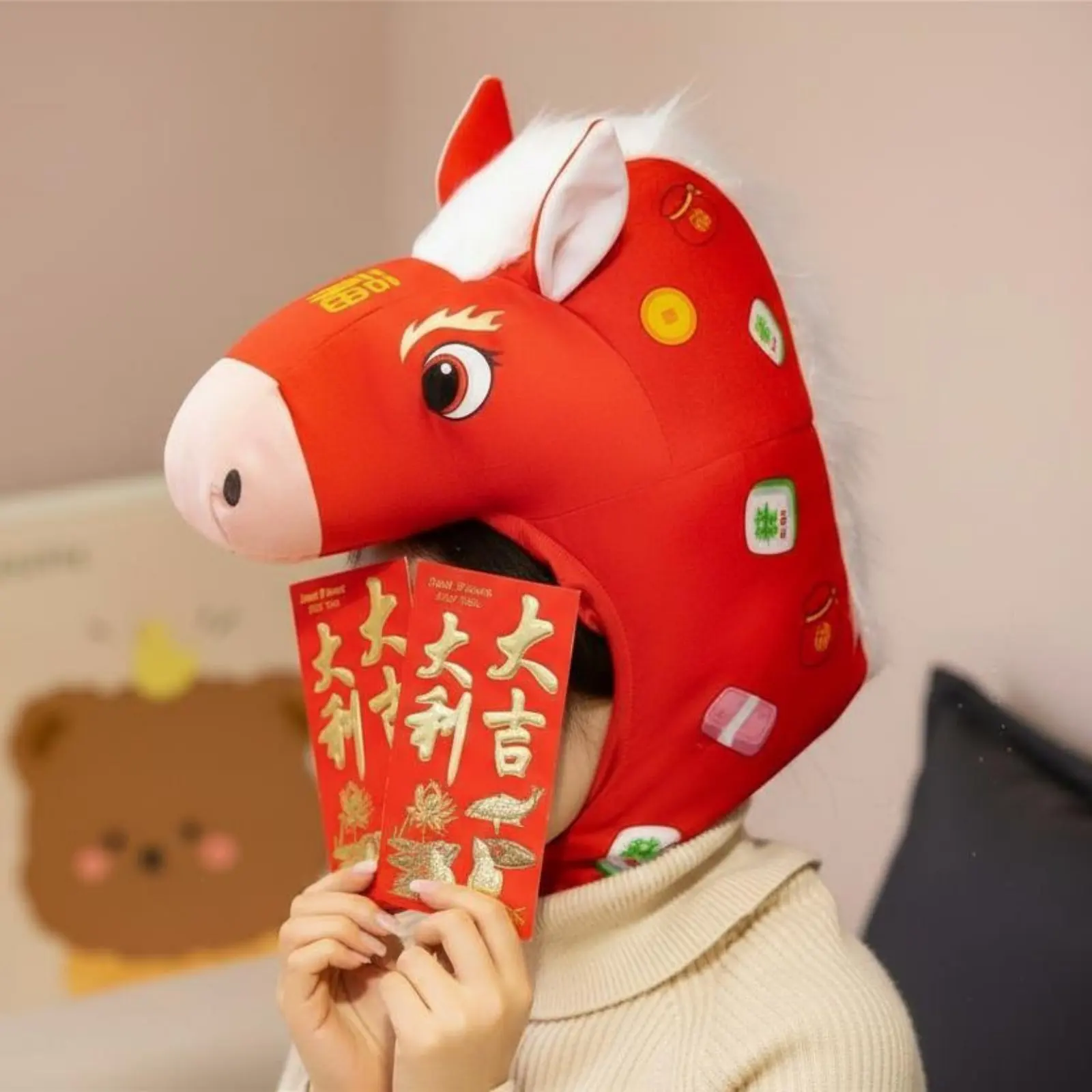 Sombrero suave con forma de cabeza de caballo, disfraz de criatura, relleno de algodón PP, accesorio novedoso para la cabeza, ajuste cómodo para adolescentes