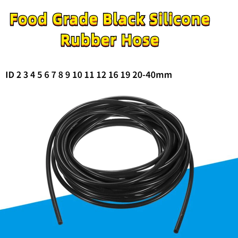 1/5/10M High Quality Food Grade Black Silicone Rubber Hose ID 2 3 4 5 6 7 8 9 10 11 12 16 19 20-40mm Insulating Flexible Sleeve