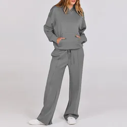 Women'S Tracksuit Suit Autumn Fashion Warm Hoodie Sweatshirts Two Pieces Oversized Solid Casual Hoody Pullovers Long Pant Sets