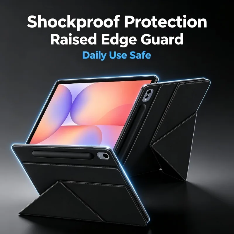For Galaxy Tab S10 Series Magnetic PU Flip Book Cover Stand Sleep Wake Shockproof Precise Cutouts Tablet Protective Shell