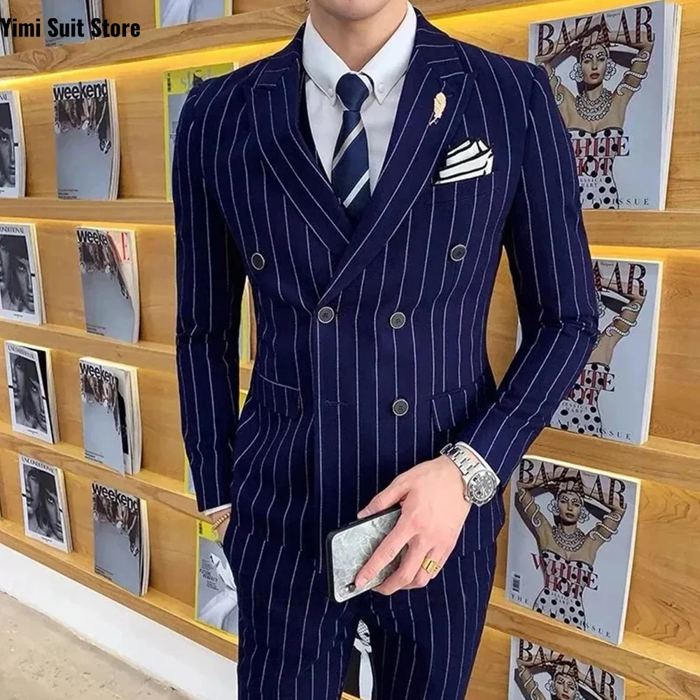 이민피프 그레이 남성 정장 2피스 숄 라펠 새틴 맞춤 정장 웨딩 신랑 스트라이프 비즈니스 남성 의류 슬림핏 XS-5XL