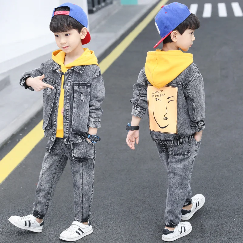 

Boys Suit Coat +Pants Cotton 2Pcs/Sets 2022 Cool Jean Spring Autumn Thicken Sports Sets Comfortable Children Clothing