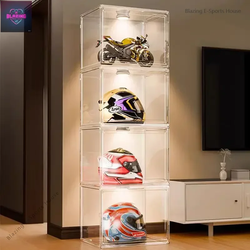 

Акриловая высокопрозрачная негабаритная витрина, многослойная витрина, стеллаж для хранения шлема для бытовой мотоциклетной шляпы, пылезащитная