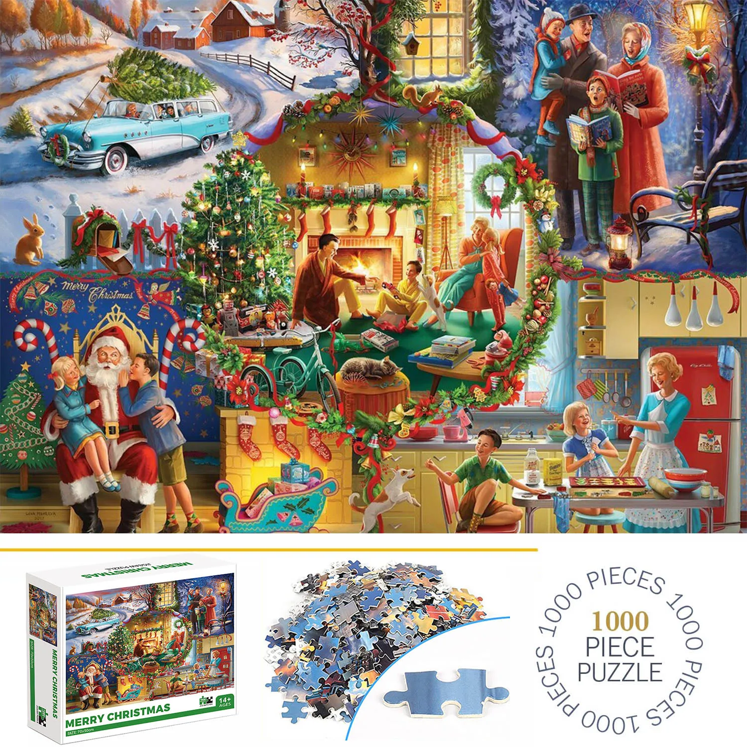 1000 Pieces Merry Christmas Jigsaw Puzzles for Adults Home Decor Games Family Fun Floor Puzzles Educational Toys for Kids