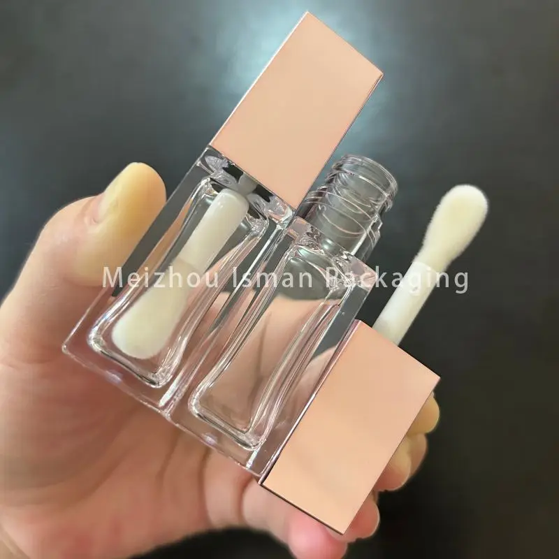 

50Pcs High quality empty plastic square all clear crystal big brush wand lip gloss container tubes cosmetic packaging 8ml