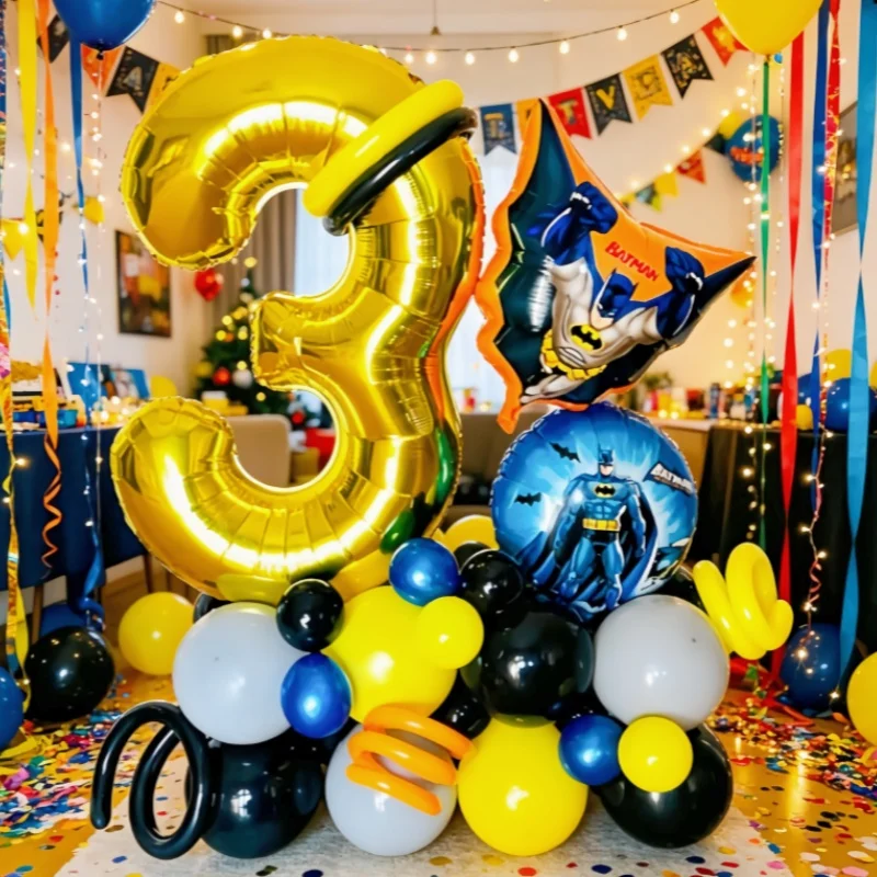 Set de Globos de Aluminio con Número de Batman en 3D, Decoración de Fiesta de Cumpleaños con Dibujos Animados de Batman, Decoración para Baby Shower, Globos