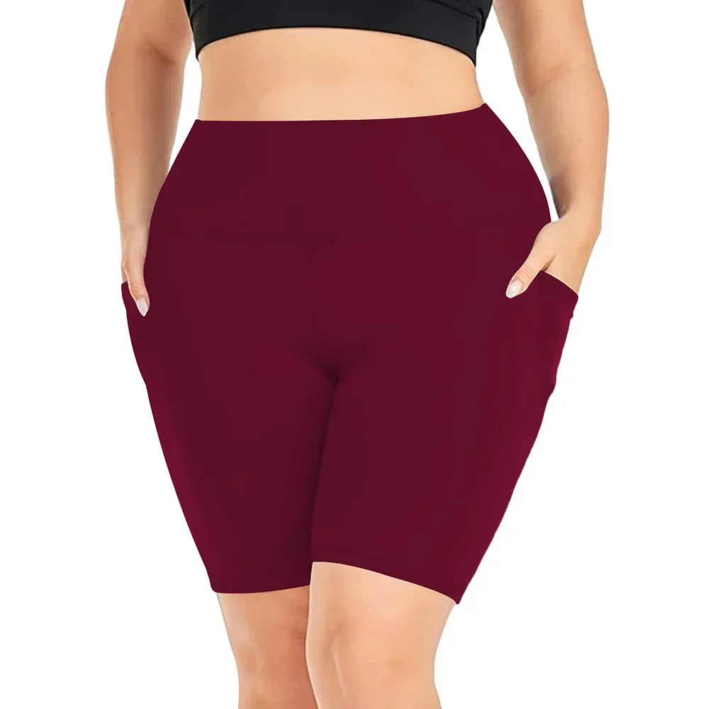 Damen-Yoga-Shorts mit hoher Taille, Übergröße, Workout-Leggings mit zwei Taschen, Stretch, europäischer Stil, Activewear für Fitnessstudio und Freizeit – Detail 8