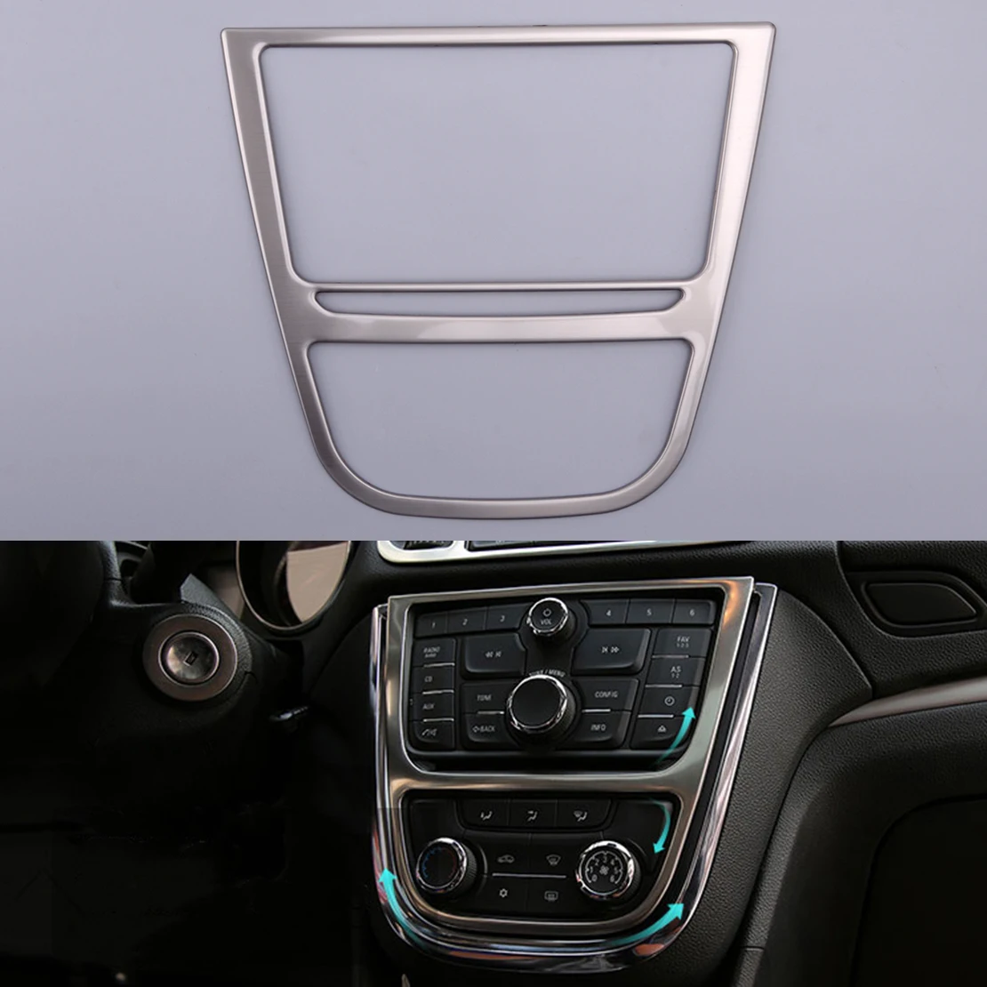 Cubierta de Panel de interruptores de consola central, moldura embellecedora compatible con Buick Encore Opel Vauxhall Mokka 2013 2014 2015 2016 de acero inoxidable