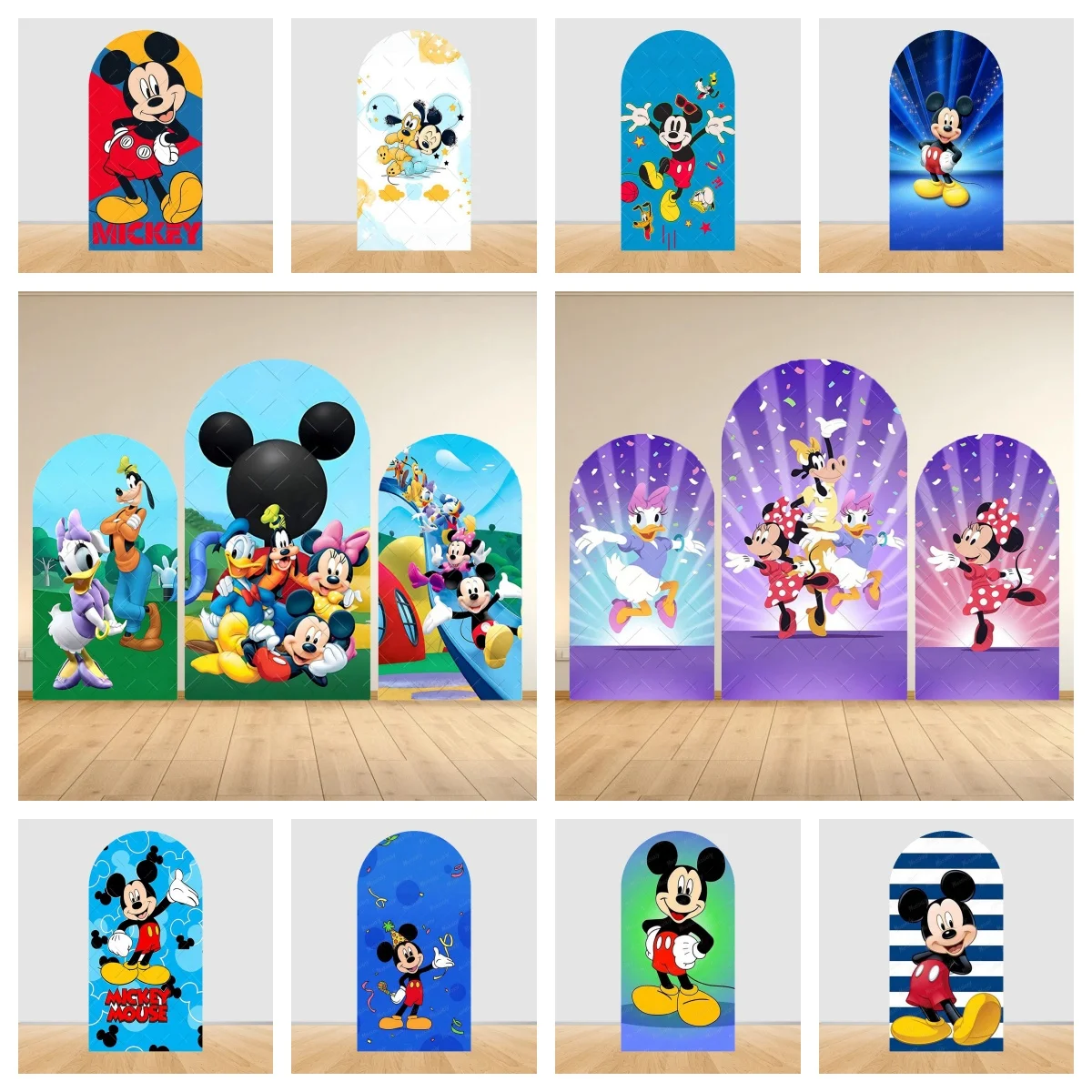 Toile de fond personnalisable Mickey Mouse et Donald Duck pour enfants, idéale pour les anniversaires, cadeaux, fêtes, accessoires de studio photo