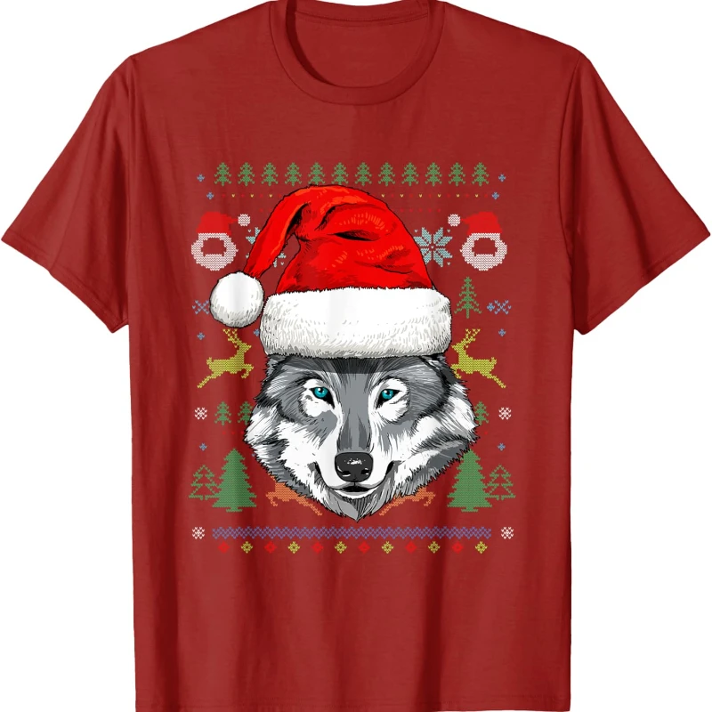 Wolf Head Christmas Wildlife Lover Forest Animal Whisperer Graphic T-Shirt Cool Trending Leisure Regular Short Sleeve Unisex