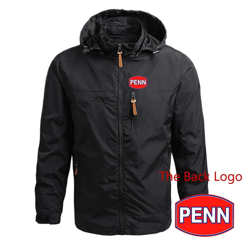 Penn Fishing Reel 2023 Men's New Long Sleeves Waterproof Jackets Zip Hooded Outdoor Windbreaker Windproof Fashion Tops Clothing