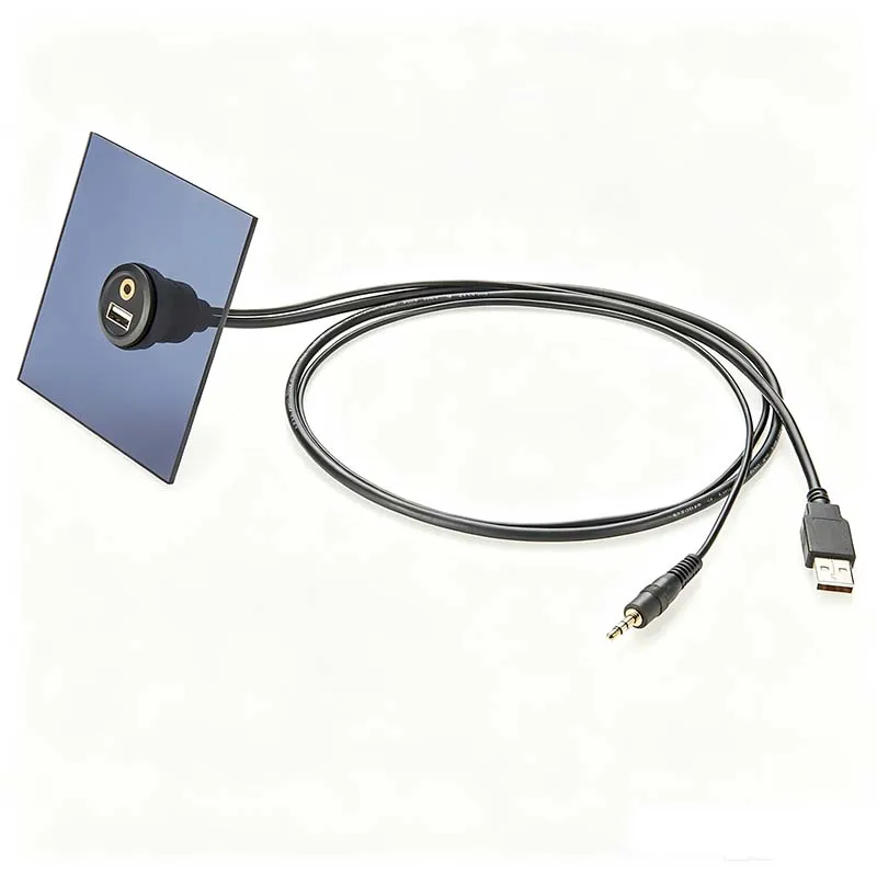 Dual-Port USB 2.0 + 3.5mm AUX Panel-Mounted Extension Cable Supports Audio and Data Transmission