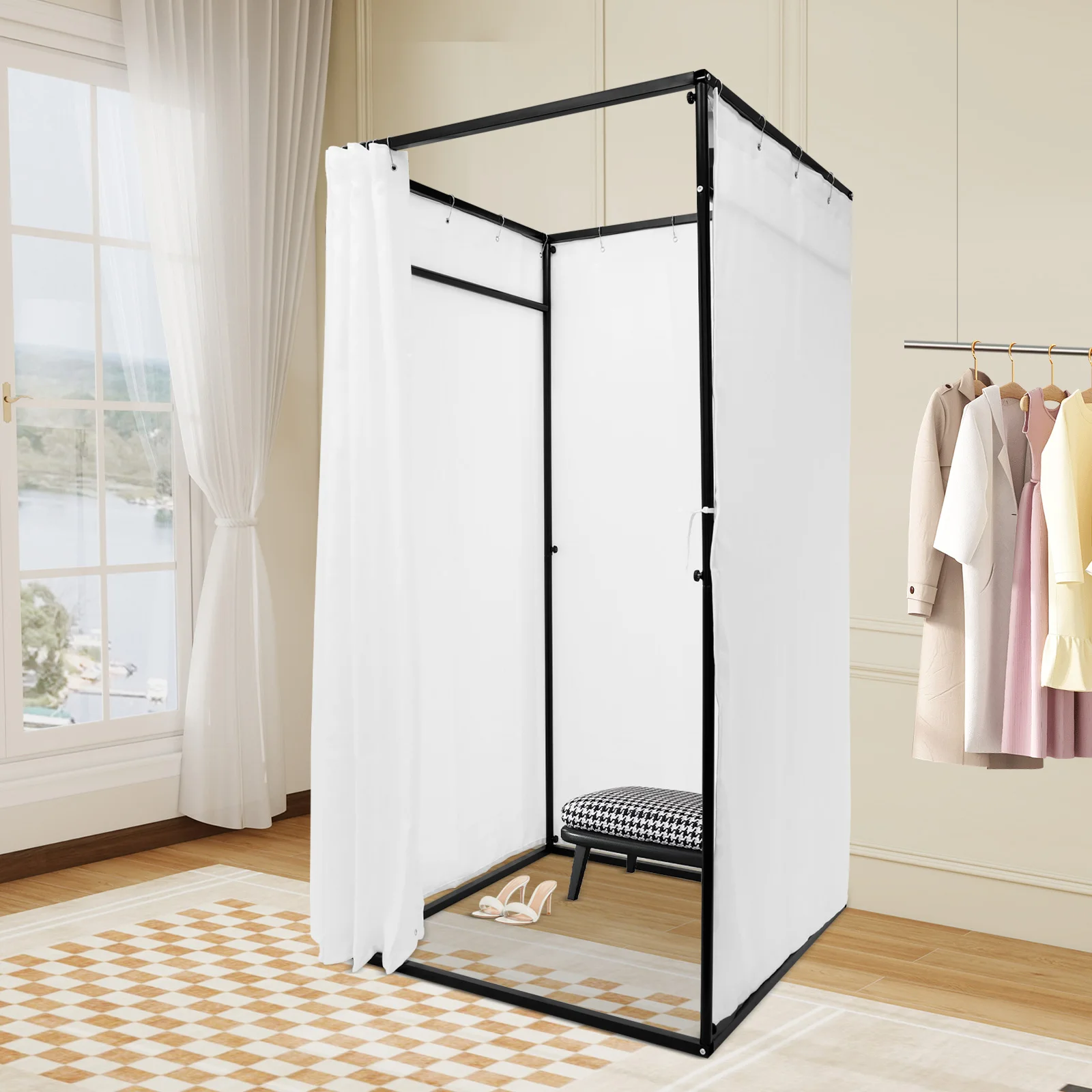 

Pop up Clothing Store Fitting Room, Portable Changing Room with Shading Curtain Used in Office, Mall, Boutique, Home