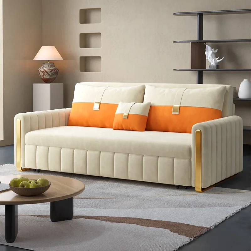 

Cream wind sofa bed household small apartment living room modern multi-functional foldable storage dual-purpose sofa