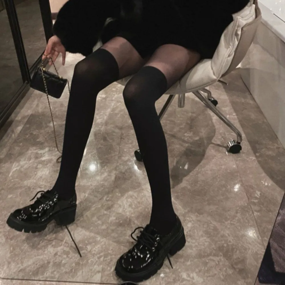 New Sexy Thigh High Pantyhose Velvet Texture Patchwork Fake Stockings High Elasticity Over Knee Stockings Girls