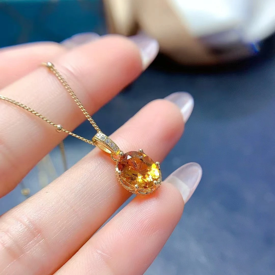 Pure Natural Citrine Pendant for Woman 7mm*9mm 2ct VVS Citrine Necklace Pendant 925 Silver Crystal Jewelry