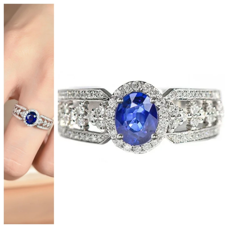 Brilliant Blue Zircon Girlfriend Gift Ring with Triangular Inlay, Arm Swinging Design, High End Elegant Jewelry Wholesale