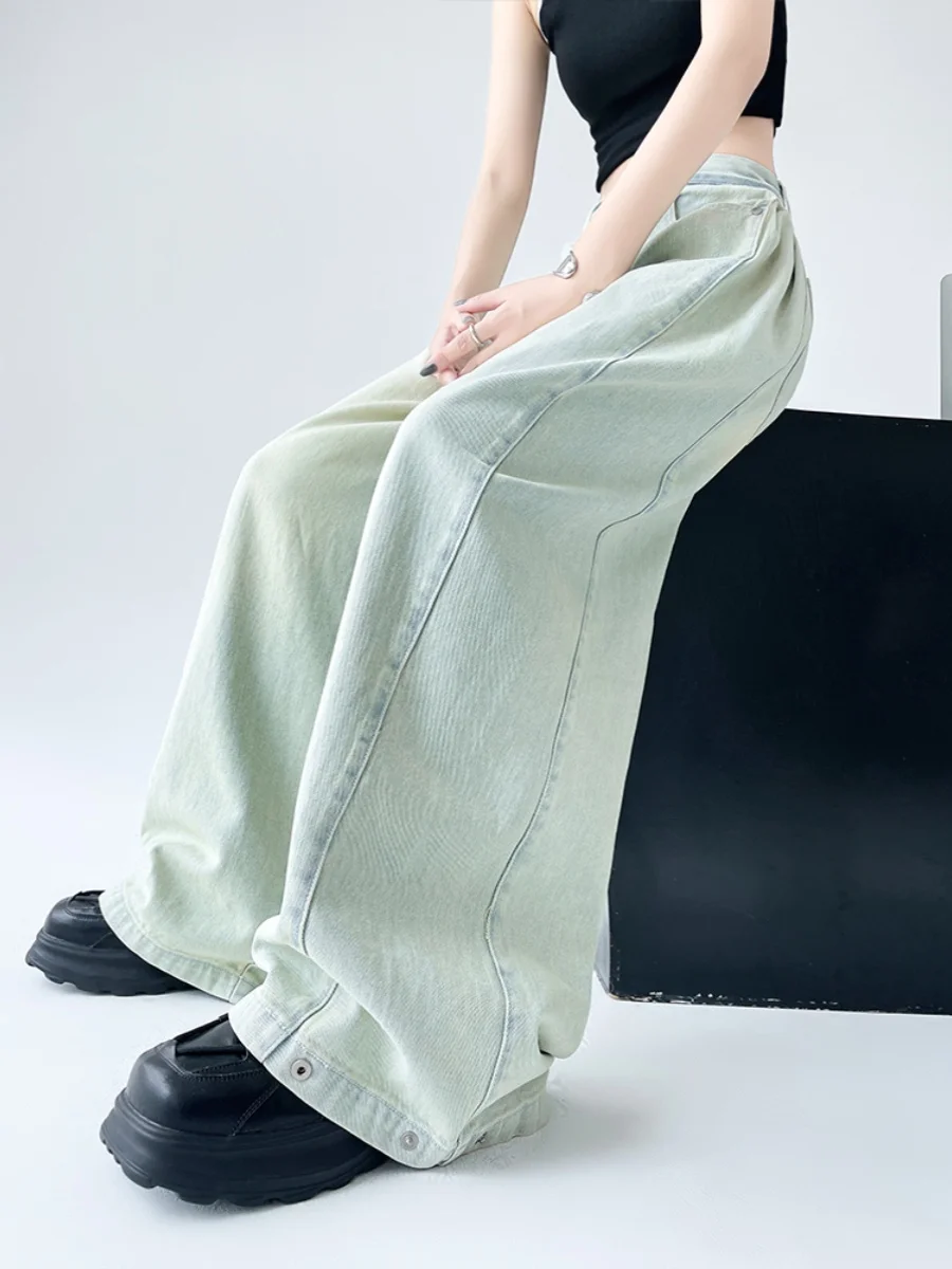 

2025 NEW Women's Splicing Blue Jeans High Street Straight Leg Fashion Y2K Style American Spring Oversized Women's Loose Jeans