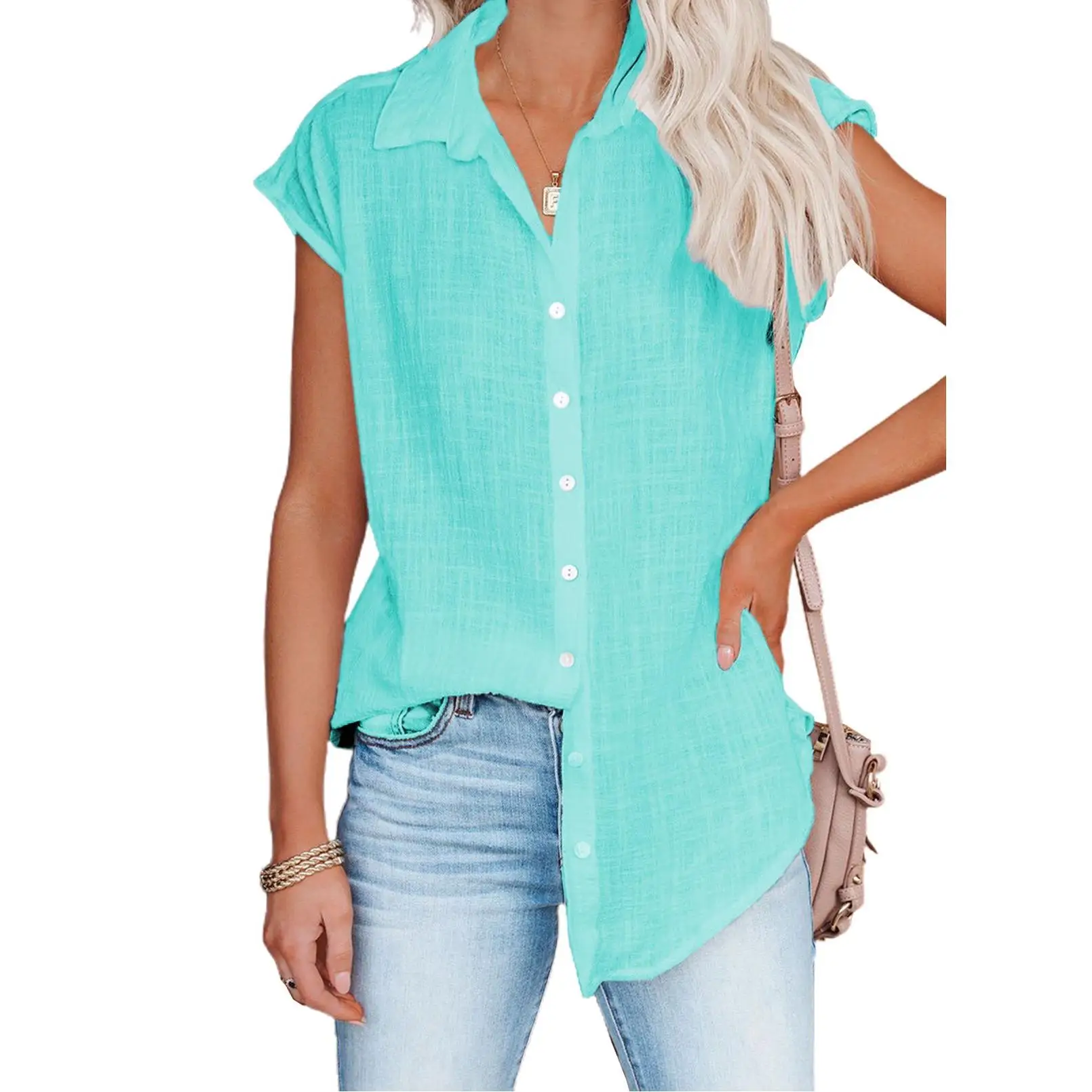 

Women's Summer T-irt Blouse Casual Fit ort Sve round Ne Cool Feeling Thin Cotton Top for Clothes