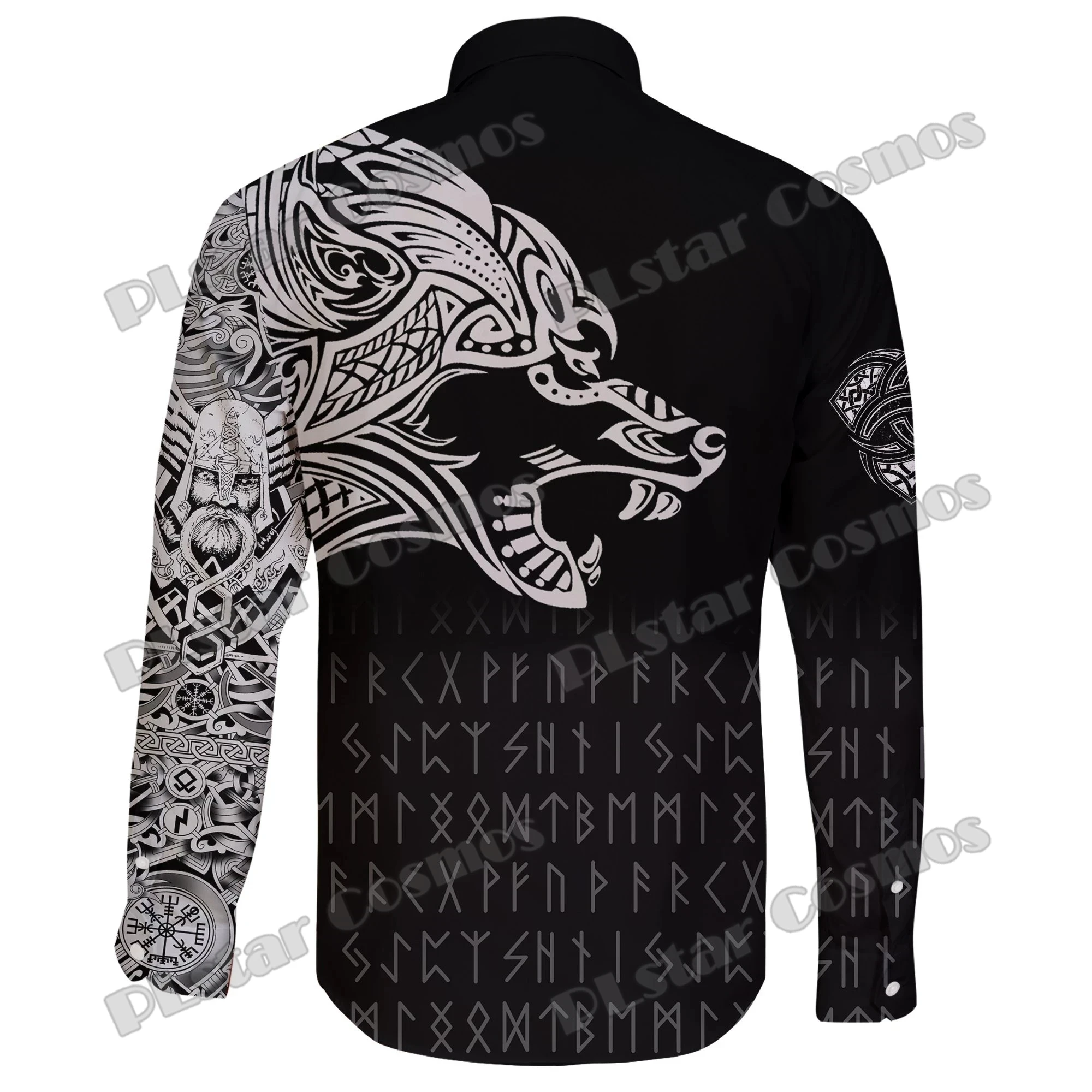 Fenrir Wolf Mjolnir Tatoo & Paisley Bandana 3D Printed Men\'s Long Sleeve Button Shirt Autumn Unisex Harajuku Casual Shirt CXY03