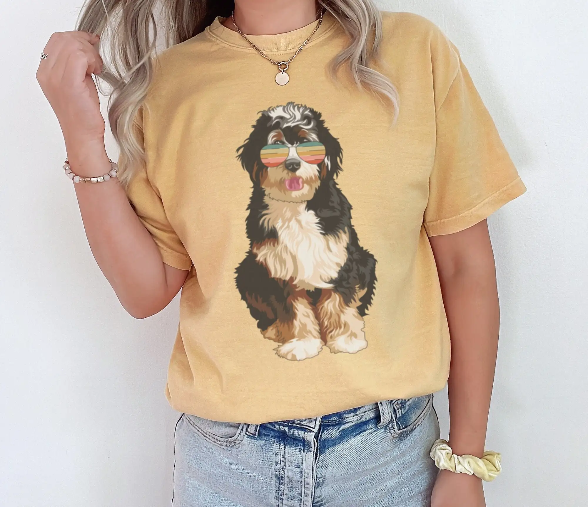 Retro Bernedoodle Wearing Sunglasses Comfort Colors T Shirt