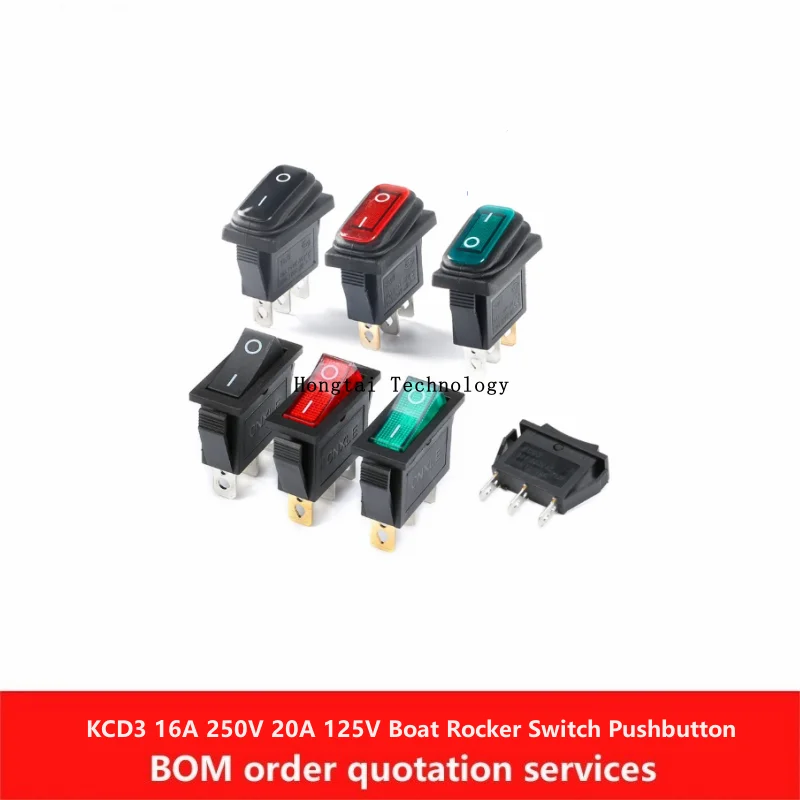 KCD3 15A 250V/20A 125V AC Waterproof Boat Rocker Switch Pushbutton for Electrical Equipment with LED 2-pin 3-pin 2-speed 3-speed