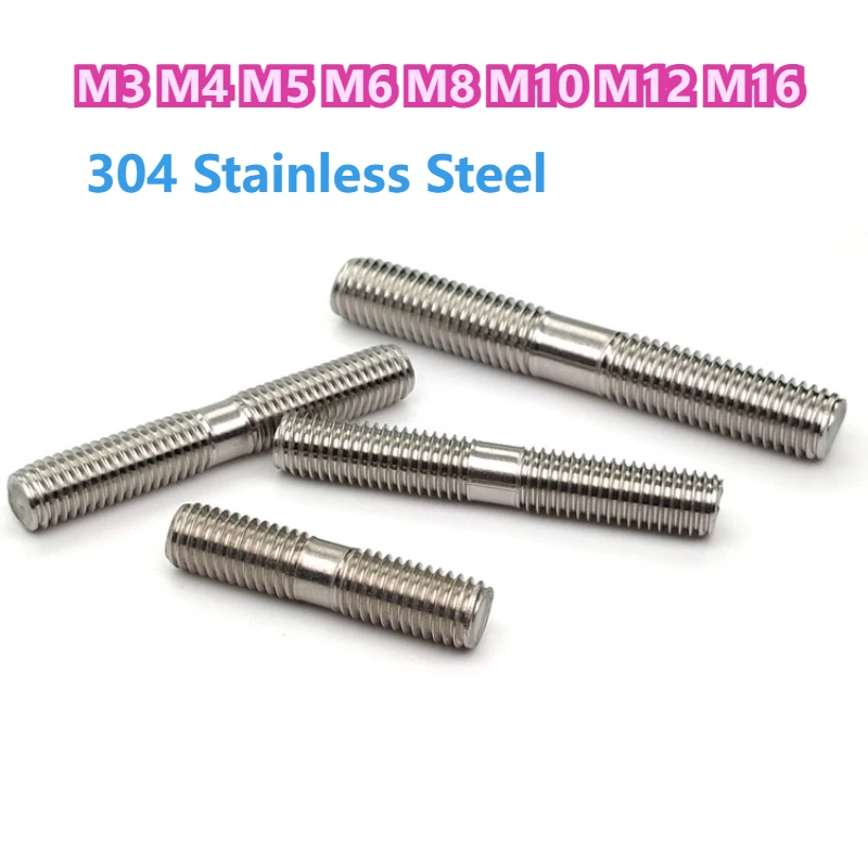 

304 Stainless Steel M3 M4 M5 M6 M8 M10 M12 M16 Double End Thread Rod Double End Bolts Stud Bolt Tooth Stick Dual Head Thread Bar