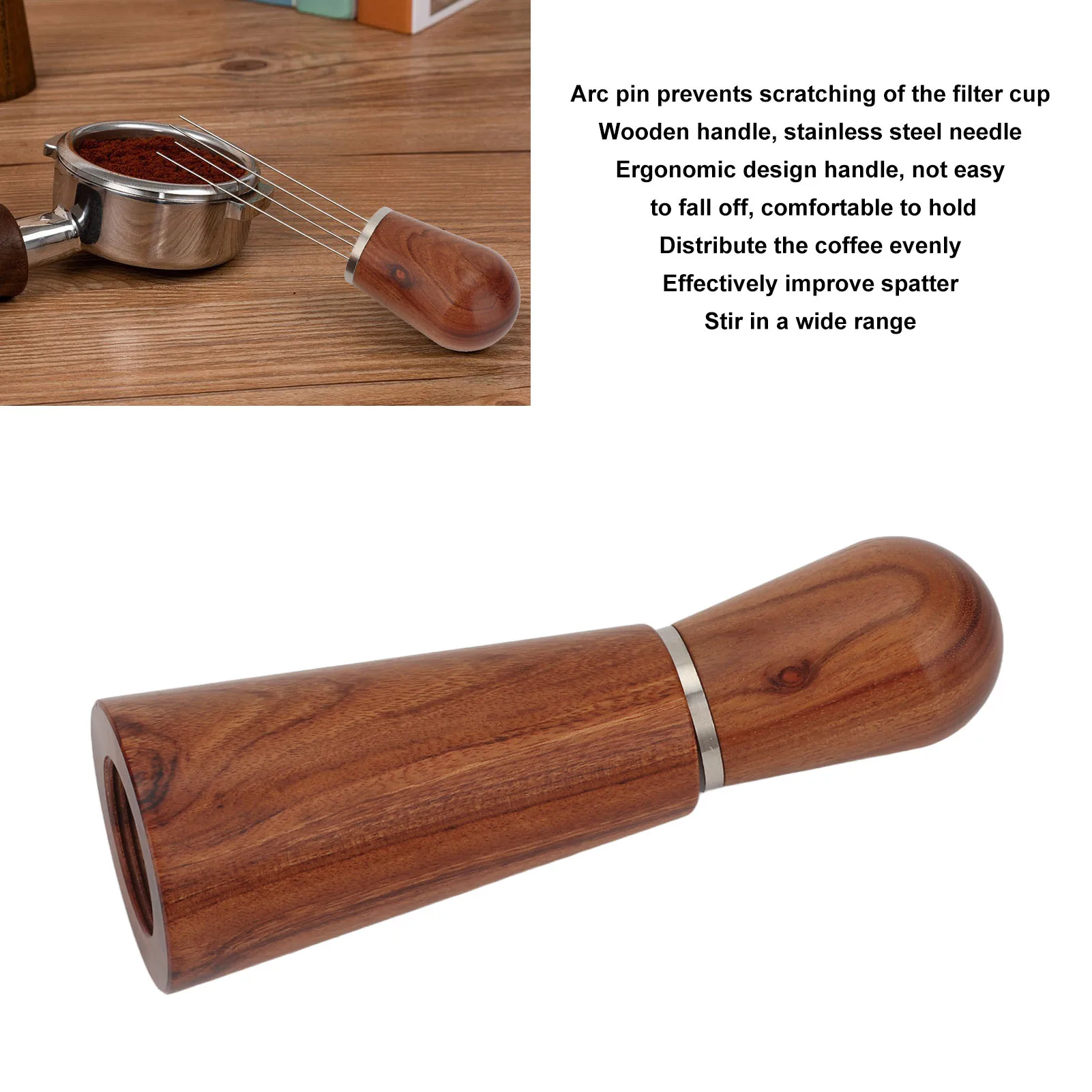 

WDT Tool Coffee Distribution Tool Stirrer Stirring WDT Tool Natural Wood Handle with Stand for Professional Coffee Shop