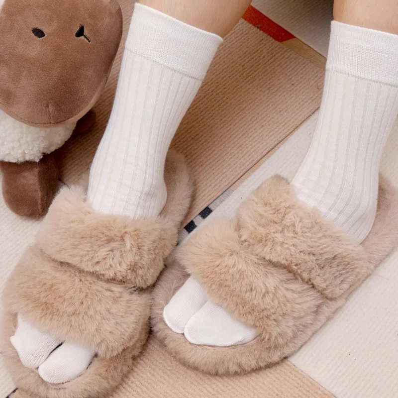 Y2K Simple Two Toed Sock Vertical Stripe Middle Tube Split Toe Socks Spring Autumn Multi Color Wear Resistant Elastic Hosiery image 5